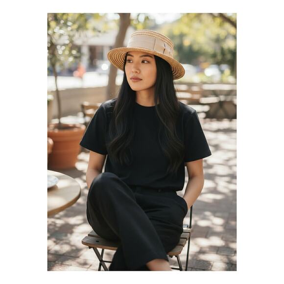 Vintage Straw Cloche Hat Mid Century Breton Style Gold Tone Ladybug Pin Size 23 - Picture 2 of 7